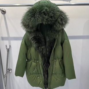 2025年新款高端白鹅绒羽绒服女中长款超大狐狸毛皮草时尚爆款外套