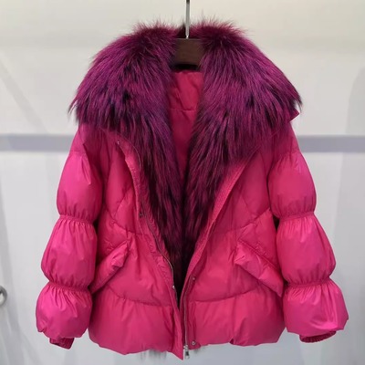 皮草鹅绒服中长款立领狐狸大毛领