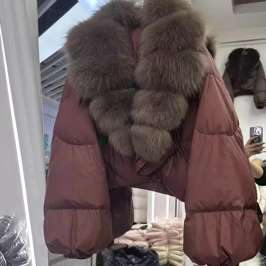 皮草短款大狐狸毛领洋气鸭绒服