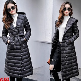 2025秋冬新款韩版中长款连帽轻薄羽绒服女装修身显瘦大码爆款外套