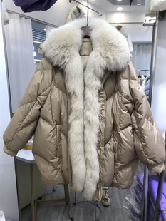 2025年新款高端皮草大狐狸毛领白鸭绒羽绒服女中长款大码加厚外套