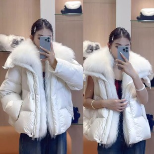 2025年冬新品高端皮草银狐大毛领白鹅绒羽绒服保暖连帽爆款外套女