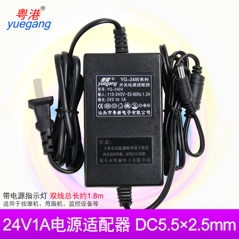 粤港24V电源适配器DC24V1A输出稳压直流开关电源灯带电源1000MA 24V1A监控按摩器甩脂机瘦身腰带净水器电源