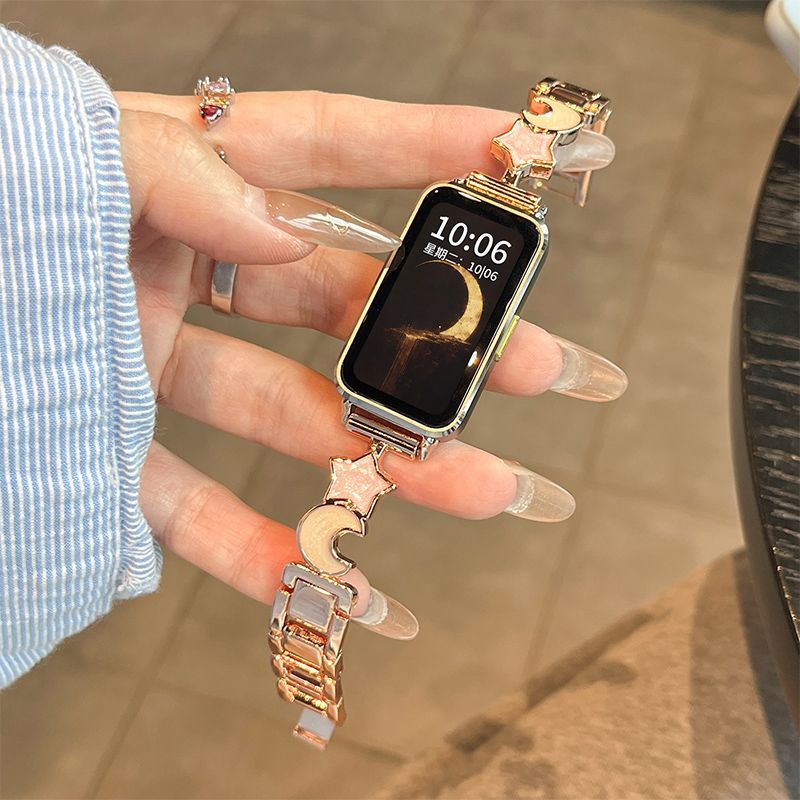 适用星星月亮适用华为手环10表带8轻奢金属链式9高级感fit3荣耀手