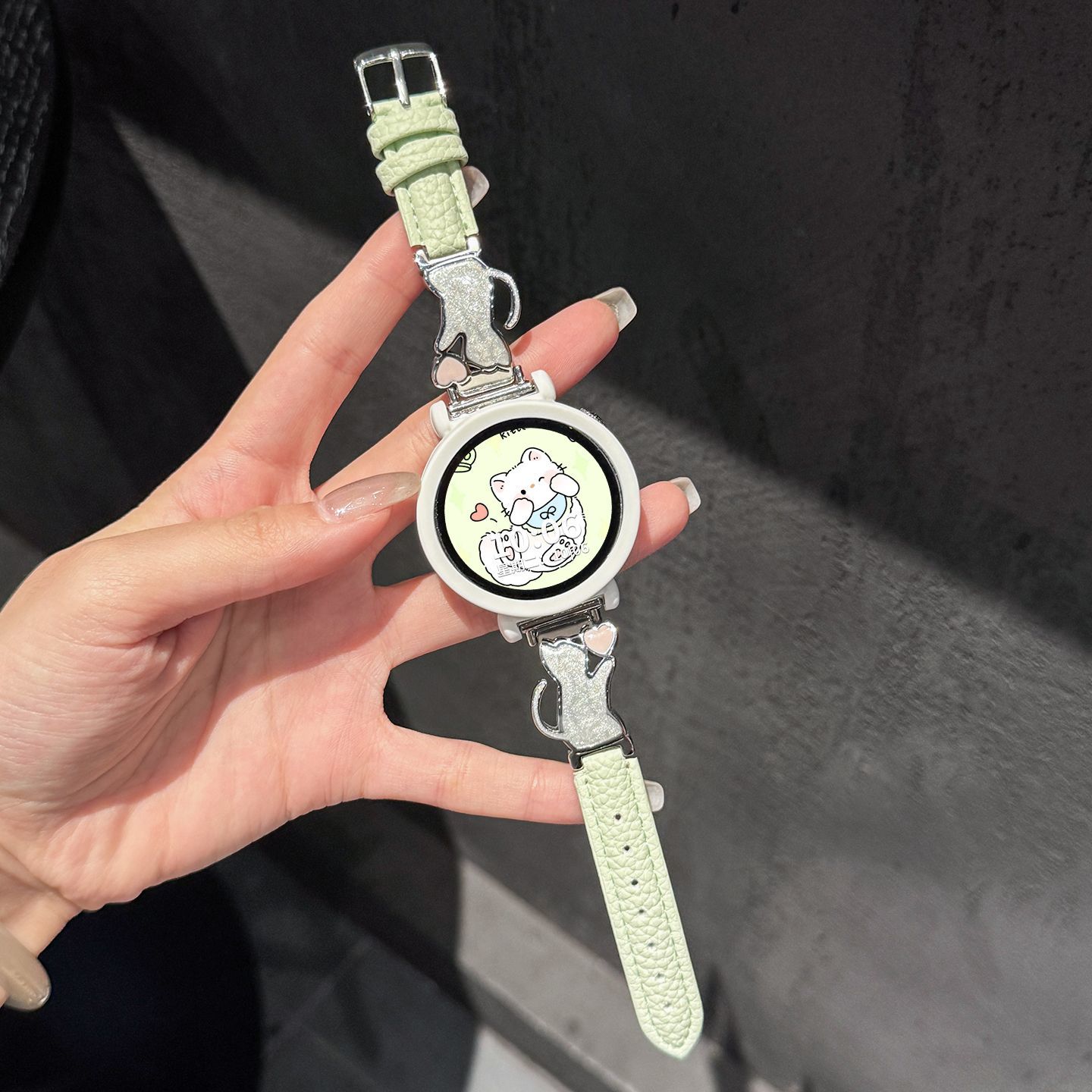 鎏金细闪小猫适用OPPO watch X2 MINI表带新款荔枝皮质女小众百搭