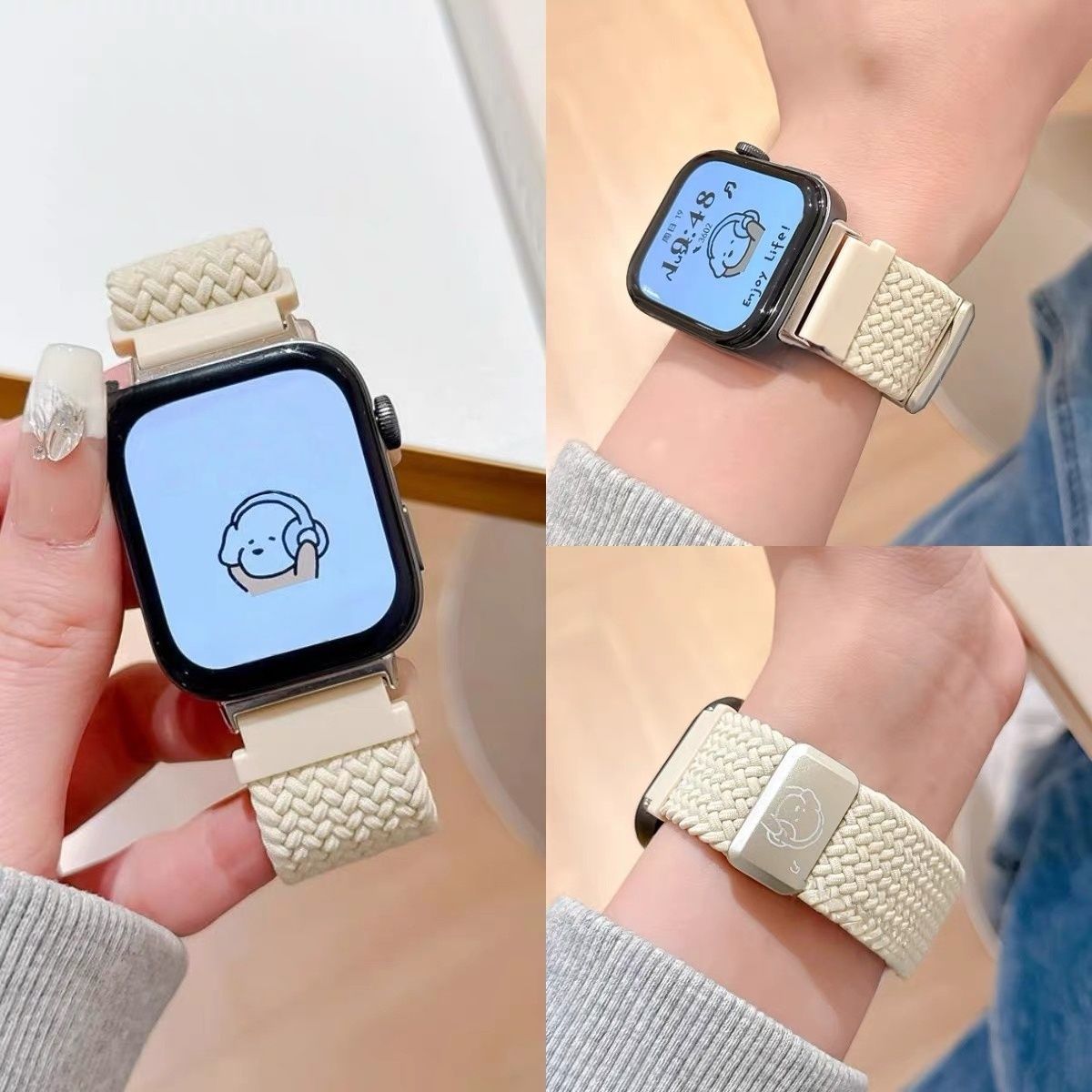 适用荣耀手表5/4/2i/fit手表带尼龙编织watch4磁吸watchX5小狗fit