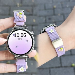 3pro手女生款 gt4可水洗5 适用樱桃花朵编织表带适用于华为gt5