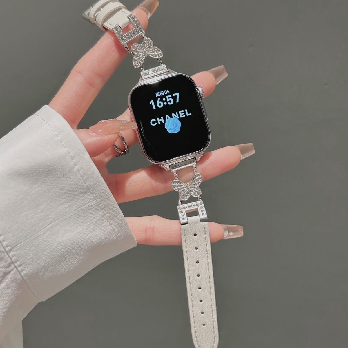 适用适用小米手环9pro8表带金属蝴蝶拼皮10NFC表带华为FiT4表带皮