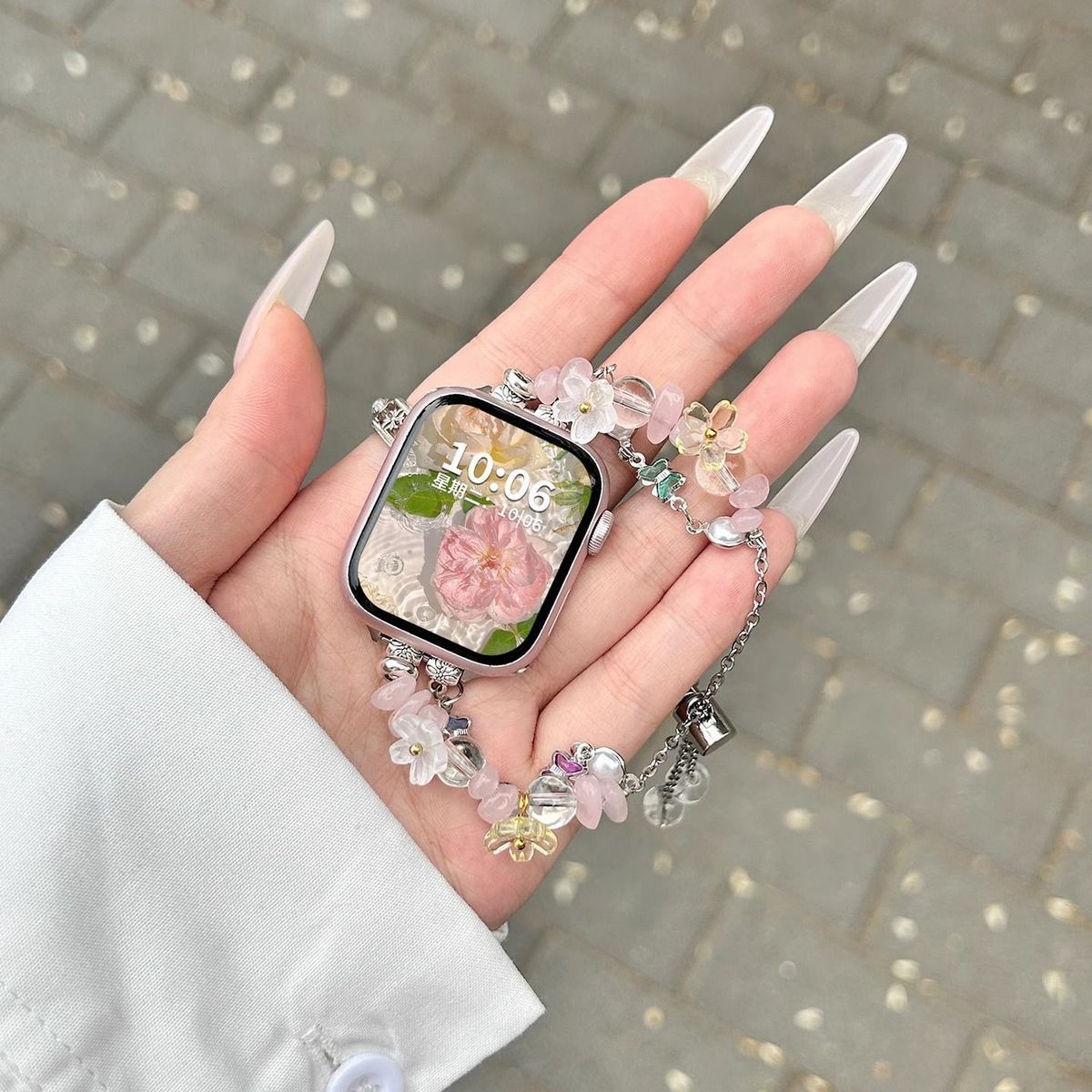 适用适用华为fit4表带4pro双排透粉蝴蝶手链watchfit3夏季DIY高颜