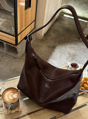 本初与象头层牛皮植鞣皮腋下包马鞍包单肩斜挎极简麻将包女