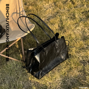 本初与象定制款头层牛皮大容量多隔层托特通勤大包电脑包单肩拉链