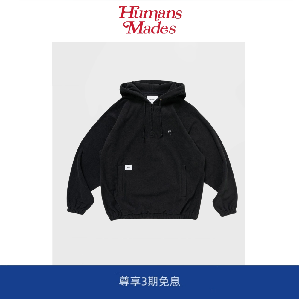 【Humans Mades】摇粒绒连帽卫衣刺绣半拉琏休闲宽松情侣外套上衣