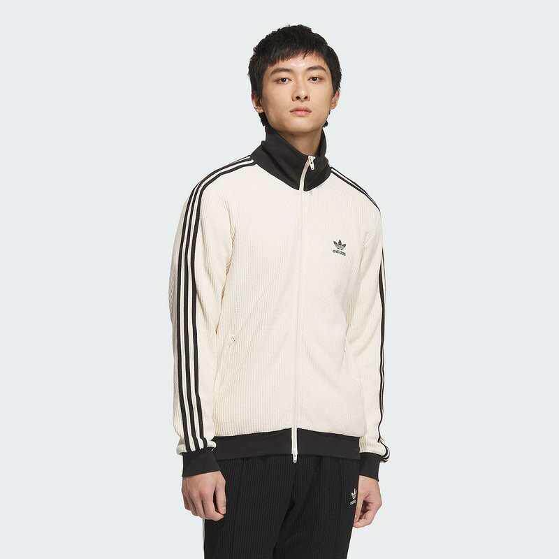 adidas三叶草男女装 经典条纹复古休闲立领夹克外套JW0109 JW0110