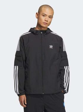 adidas三叶草男女装 时尚经典条纹户外运动连帽夹克外套KB1945