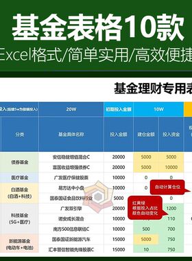 基金理财销售动态理财专用收益自动追踪分析明细表格工具EXCEL