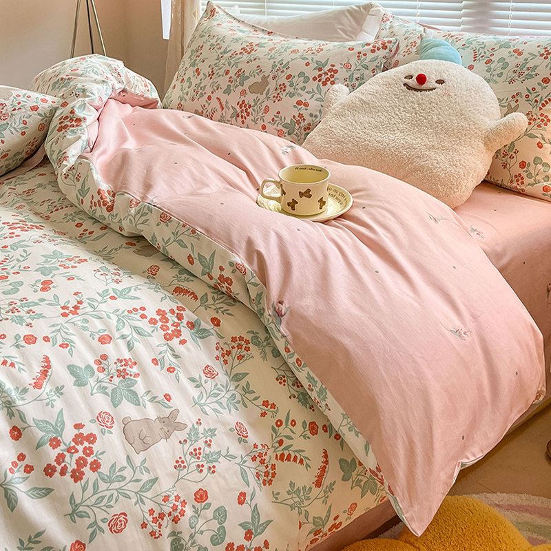 小碎花清新韩式纯棉四件套全棉床笠式居家卧室被套床单网红床品