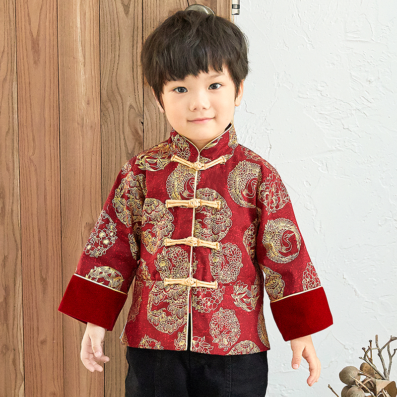 红色古装拜年服唐装男童