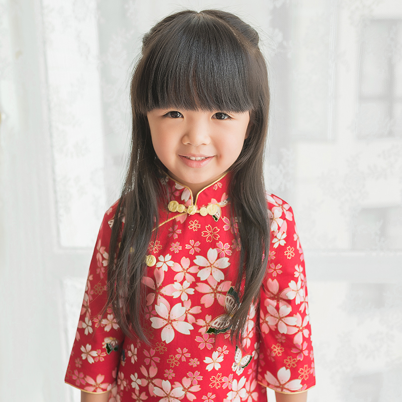 春秋季旗袍古装女童旗袍薄款