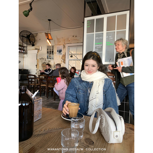 WANANTONG 全员自留 日常爱穿!特别版 重水洗驳领牛仔夹克女秋季