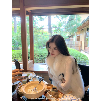 WANANTONG 山羊绒皮草马甲 暖暖“软黄金”皮草马甲女秋冬