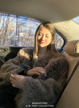 WANANTONG 北欧老钱feu 进口西班牙托斯卡纳皮草外套女冬季