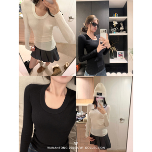 WANANTONG 修身不紧身!进口横机精纺全羊毛打底羊毛衫女秋冬打底