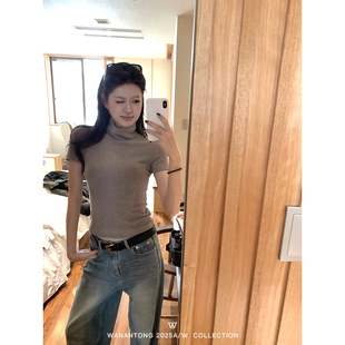 WANANTONG 返场加色! 姐姐冬天也爱穿短袖! 羊绒肤感高领T女