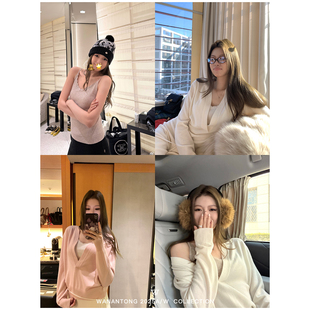 WANANTONG 白开水套组 淡人静奢软黄金山羊绒罩衫+钩花吊带女冬