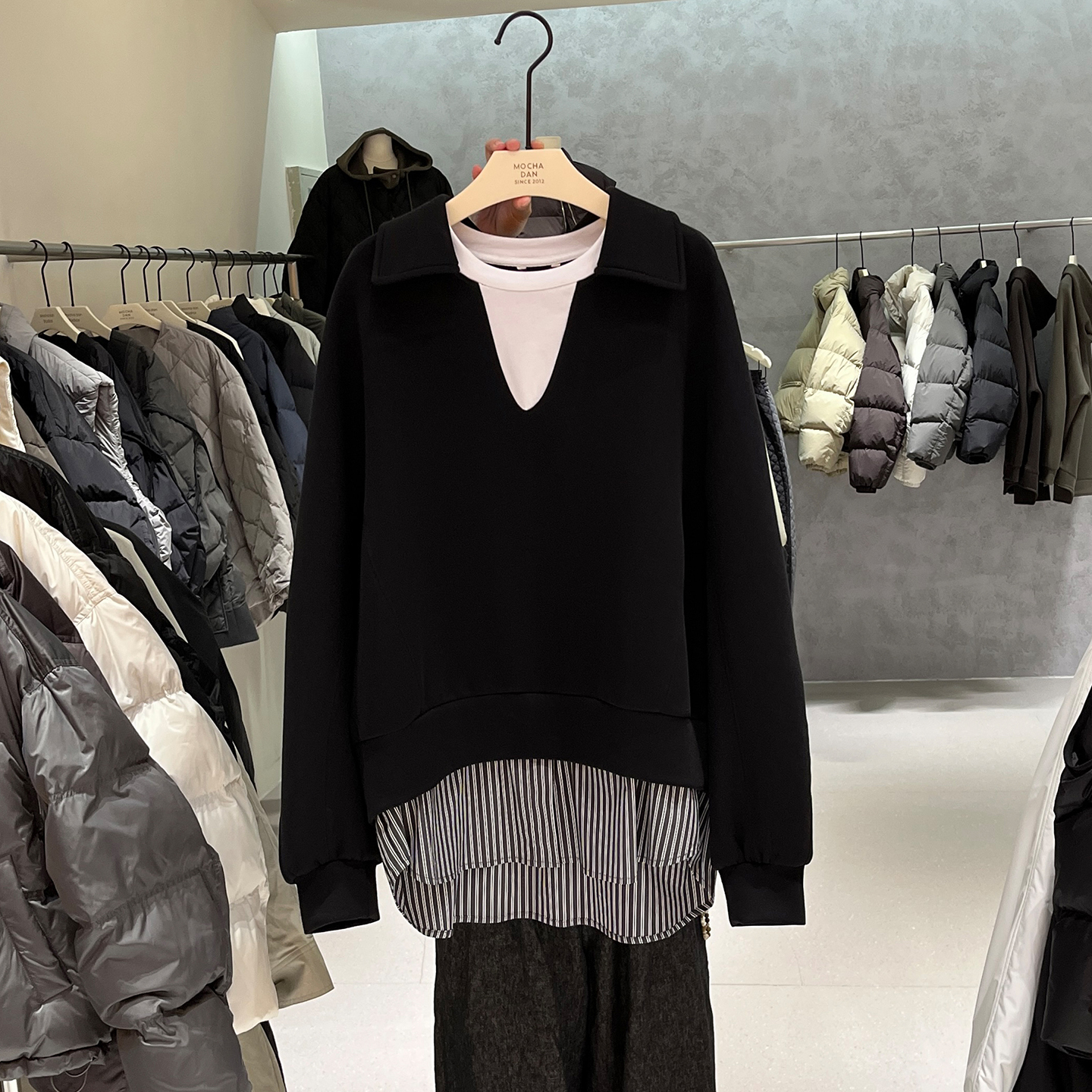 中长款卫衣女设计感假两件上衣冬