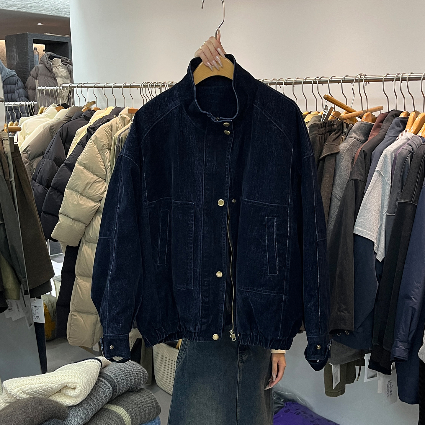 宽松时尚立领保暖羽绒牛仔外套女