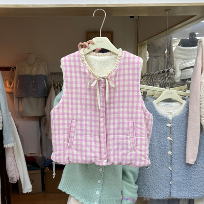 多巴胺格子毛绒马甲外套女