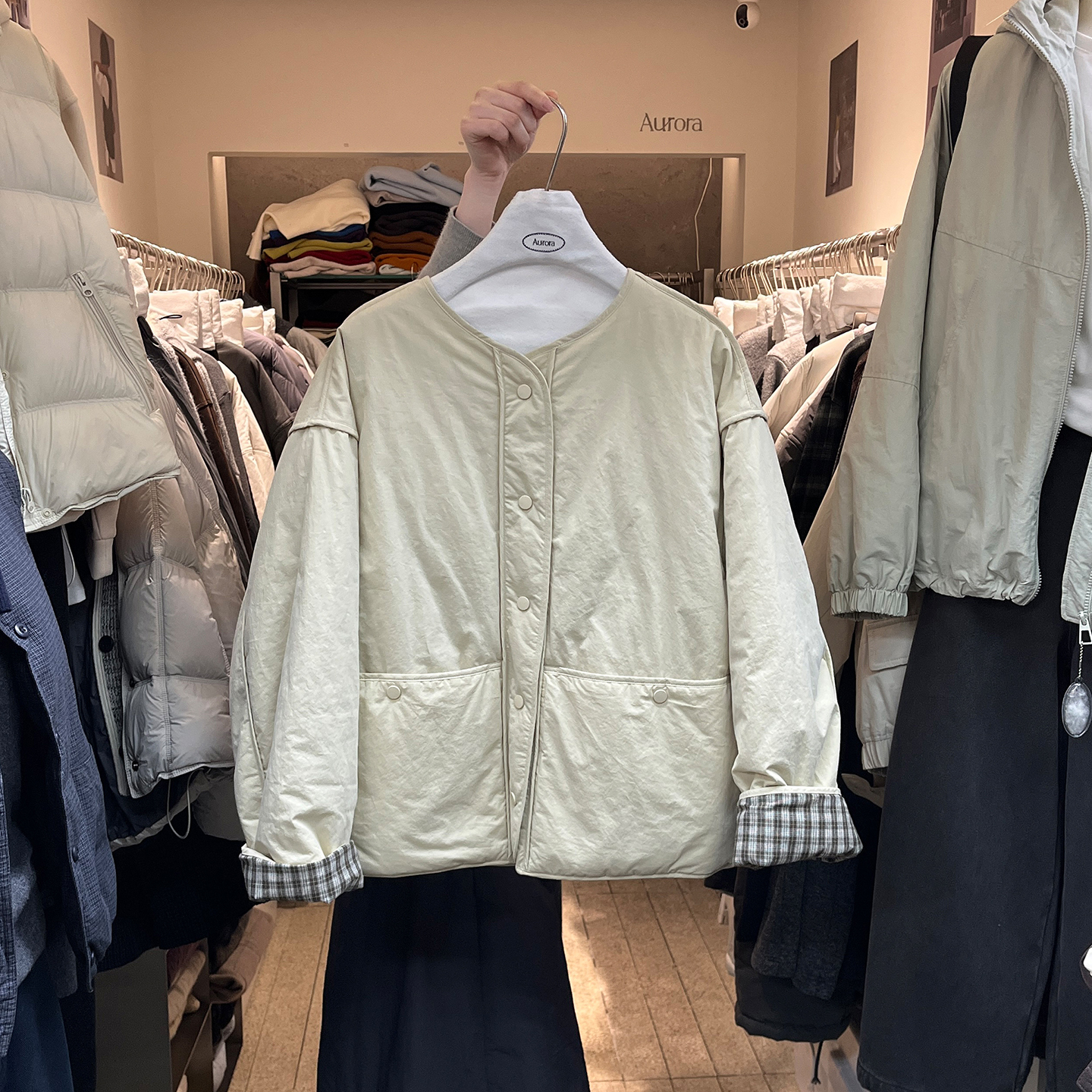 宽松圆领蝙蝠袖休闲棉服外套女