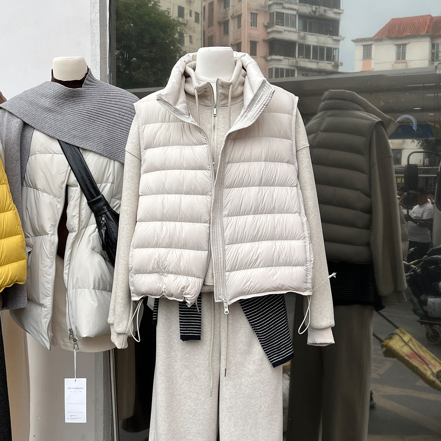 排骨纹立领短款羽绒服马甲外套