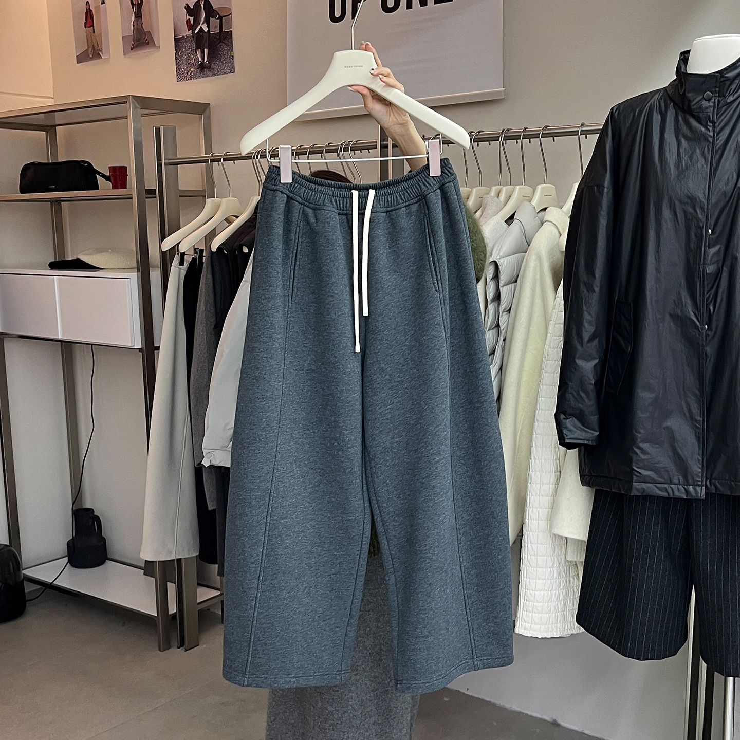 加绒弯刀阔腿裤女慵懒风哈伦卫裤