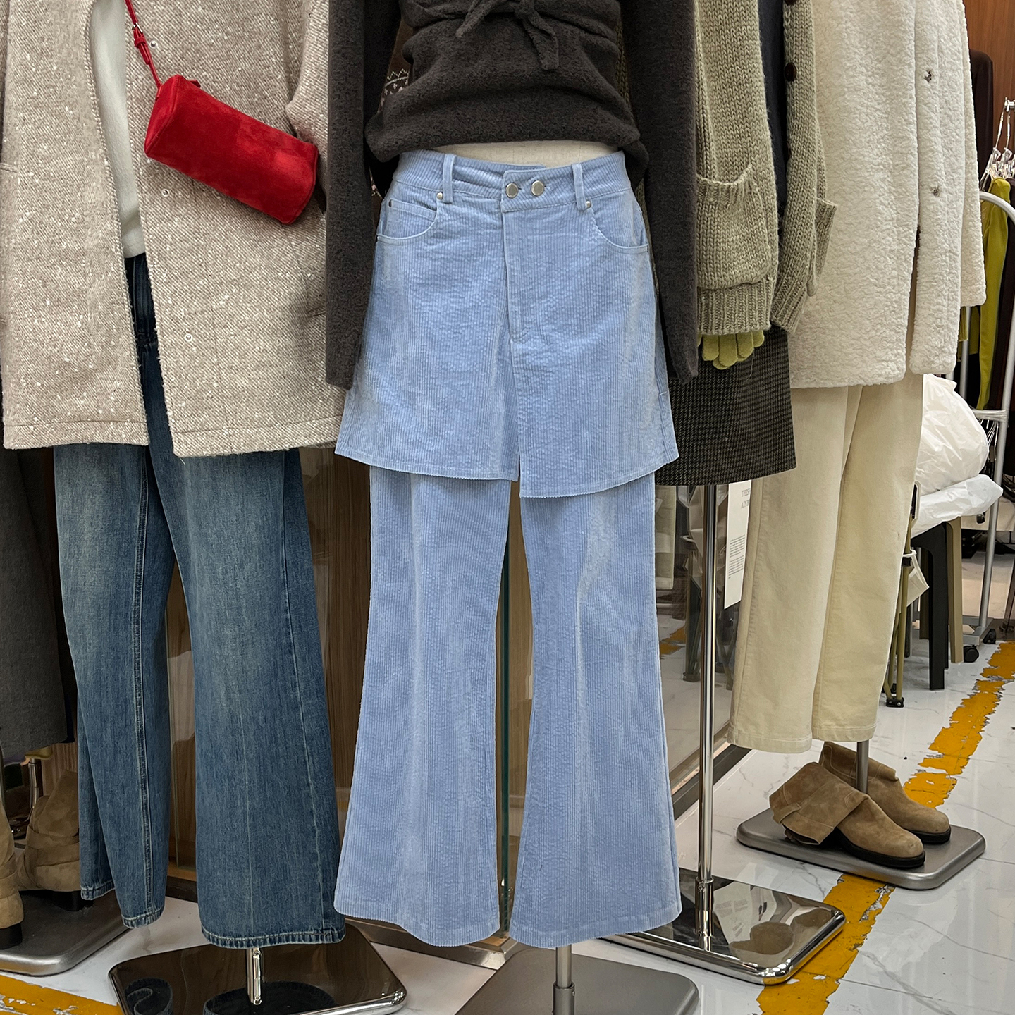 THESHOP AINBYIN韩国东大门女装新款秋冬配屁帘灯芯绒休闲喇叭裤