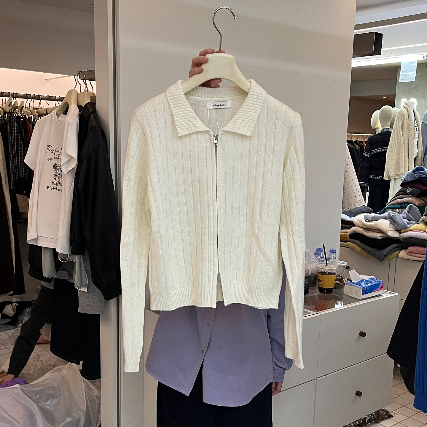 FU十三行女装2025新款韩系秋季流行风格双头拉链翻领毛衣开衫外套