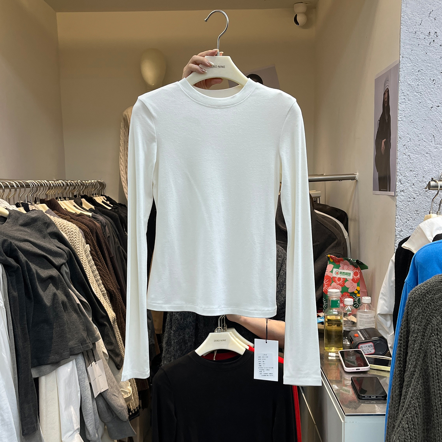 基础款纯色正肩打底衫长袖T恤女