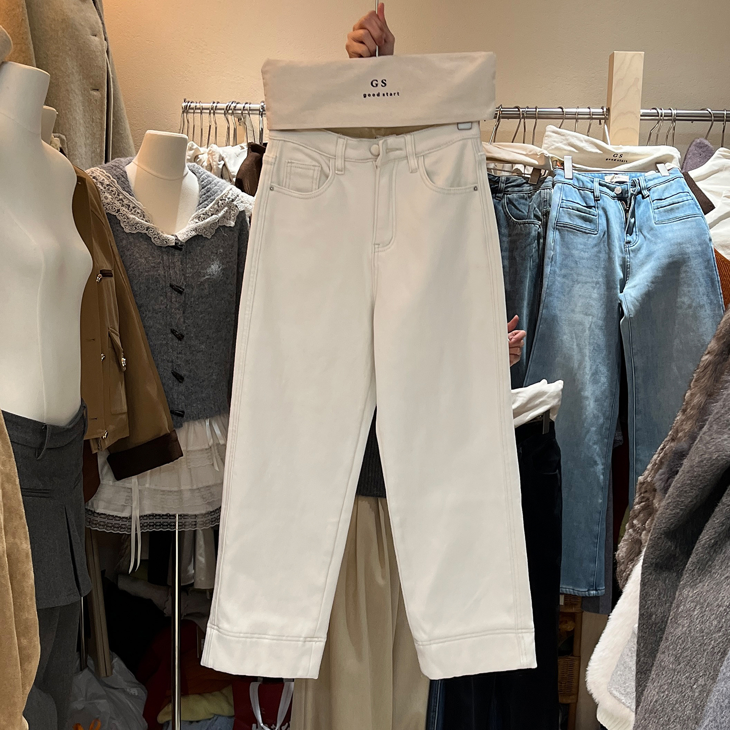 高腰直筒裤加绒保暖休闲裤