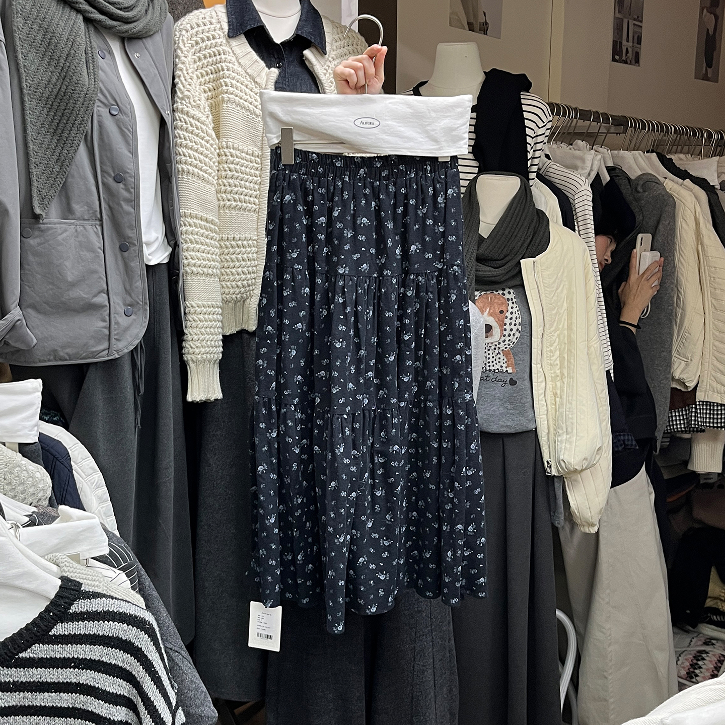 高腰中长碎花裙半身裙