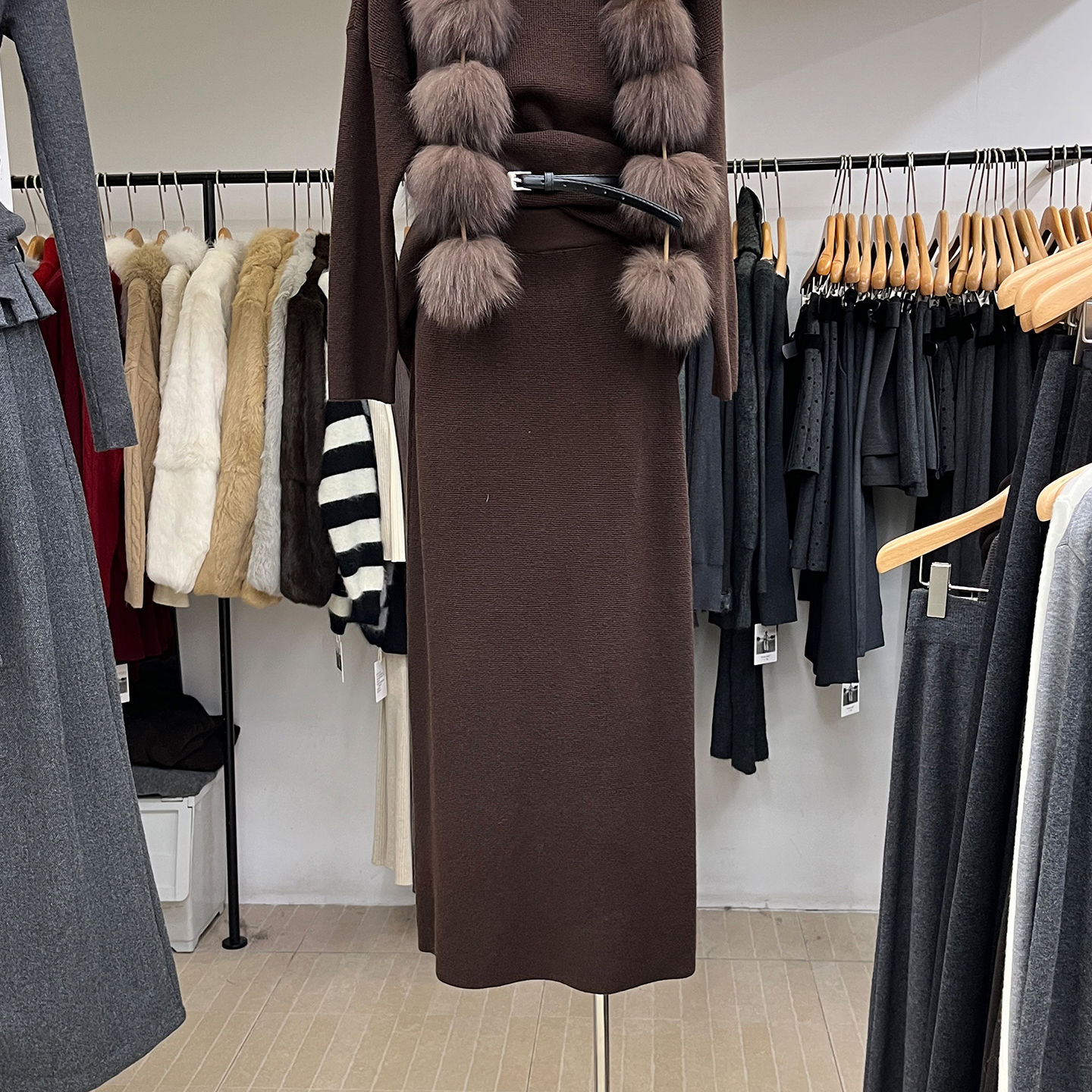 高腰纯色长款开叉针织半裙