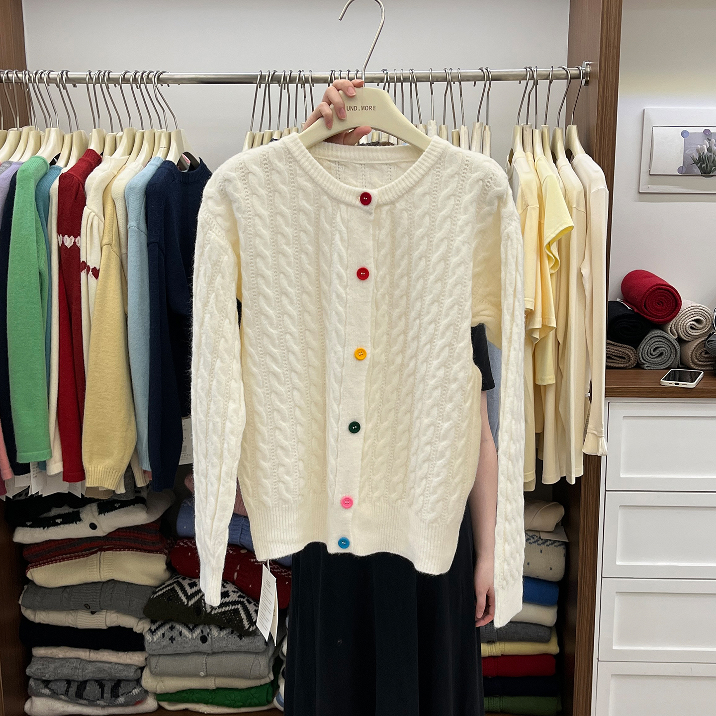 彩色纽扣毛衣外套女多巴胺针织衫