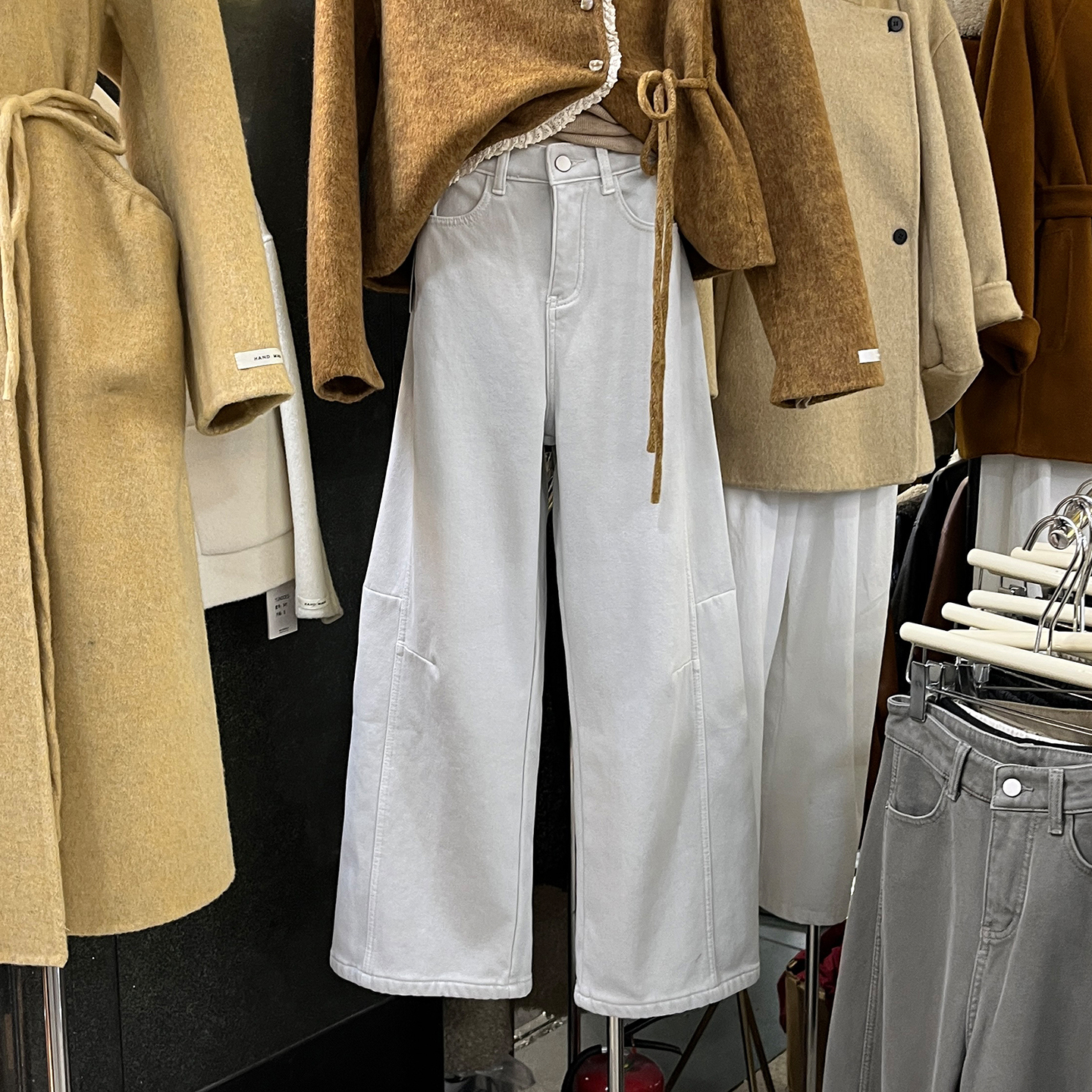 宽松阔腿裤纯色加绒休闲裤女