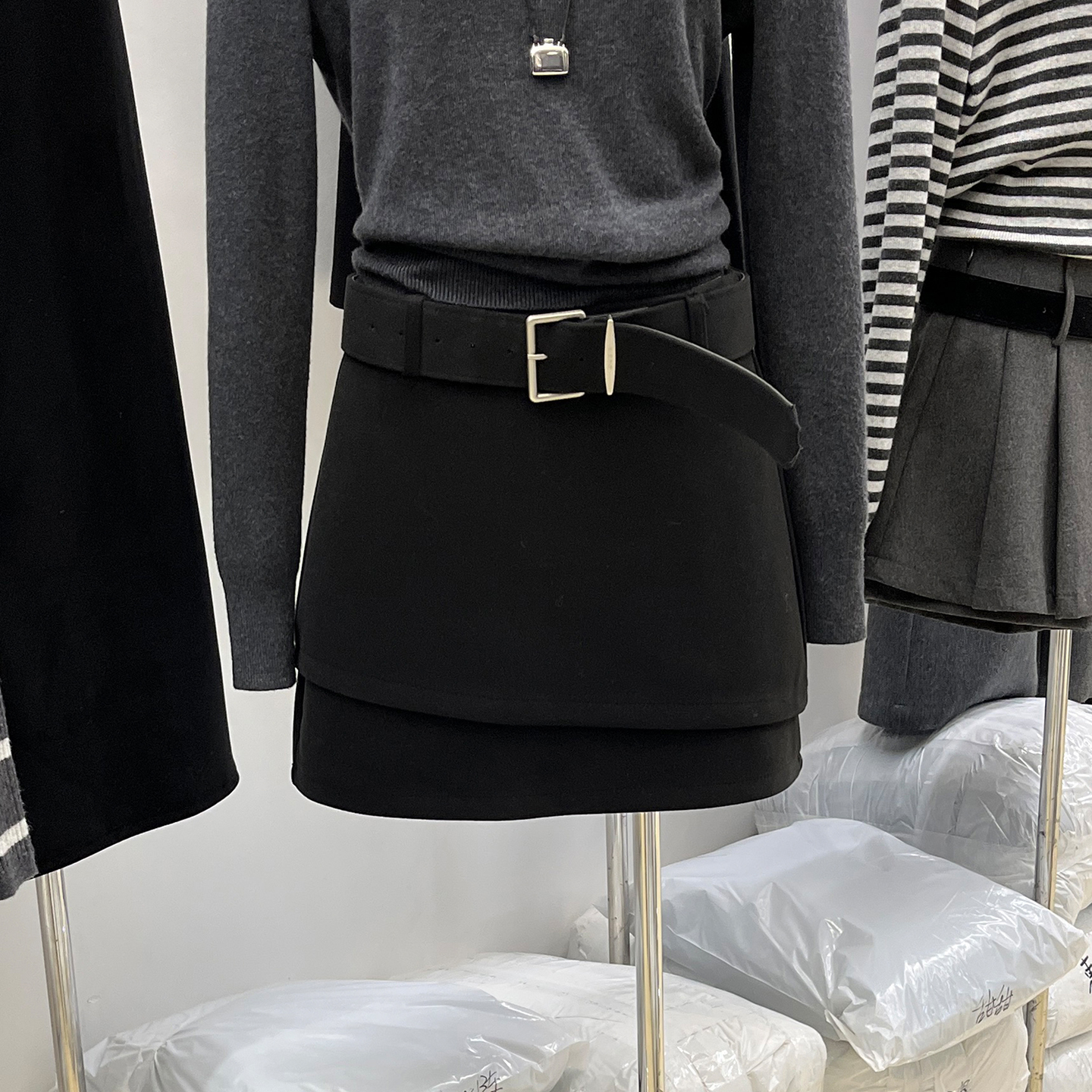 A字半身裙双层毛呢裙短裙子