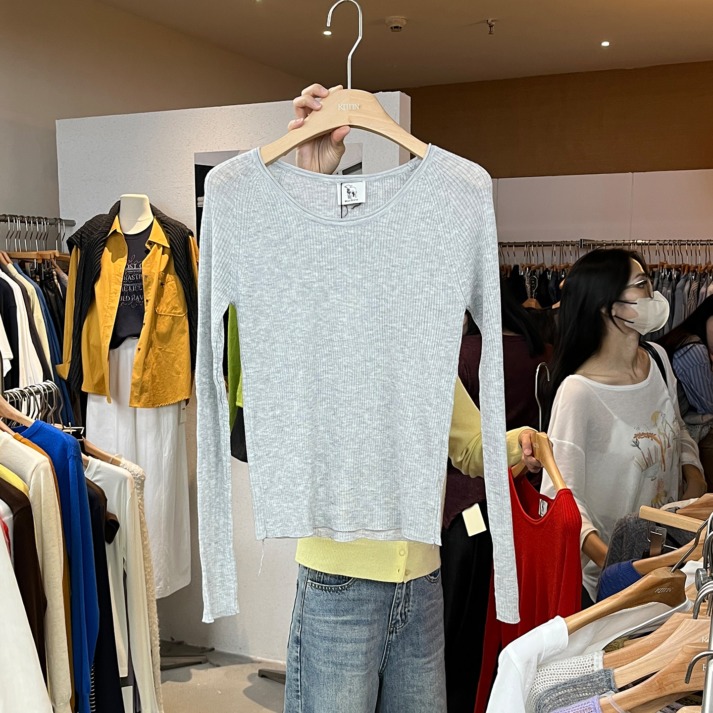 修身显瘦打底衫纯色圆领针织衫