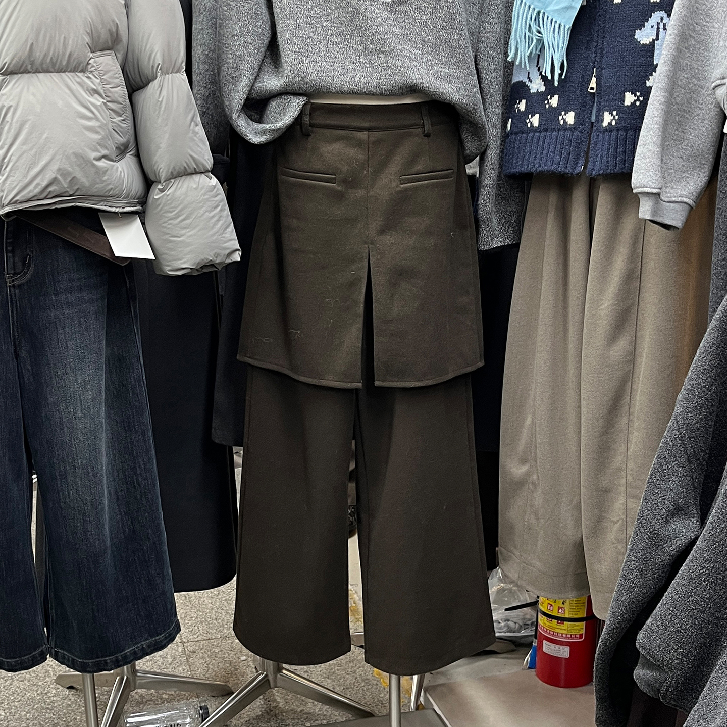 宽松休闲毛呢长裤阔腿裤