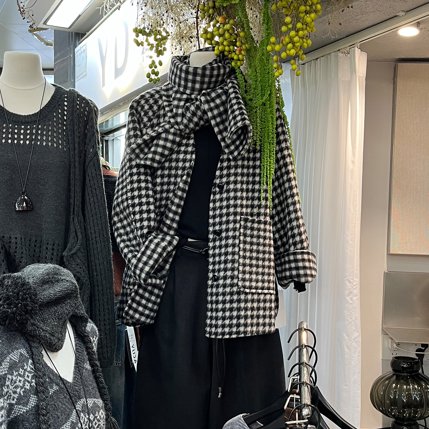 RARE SHE韩国东大门女装2025新款复古格子毛呢大衣女格纹呢子外套