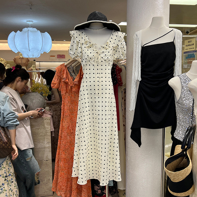 东大门女装2025秋款法式名媛气质波点连衣裙优雅风收腰显瘦长裙女