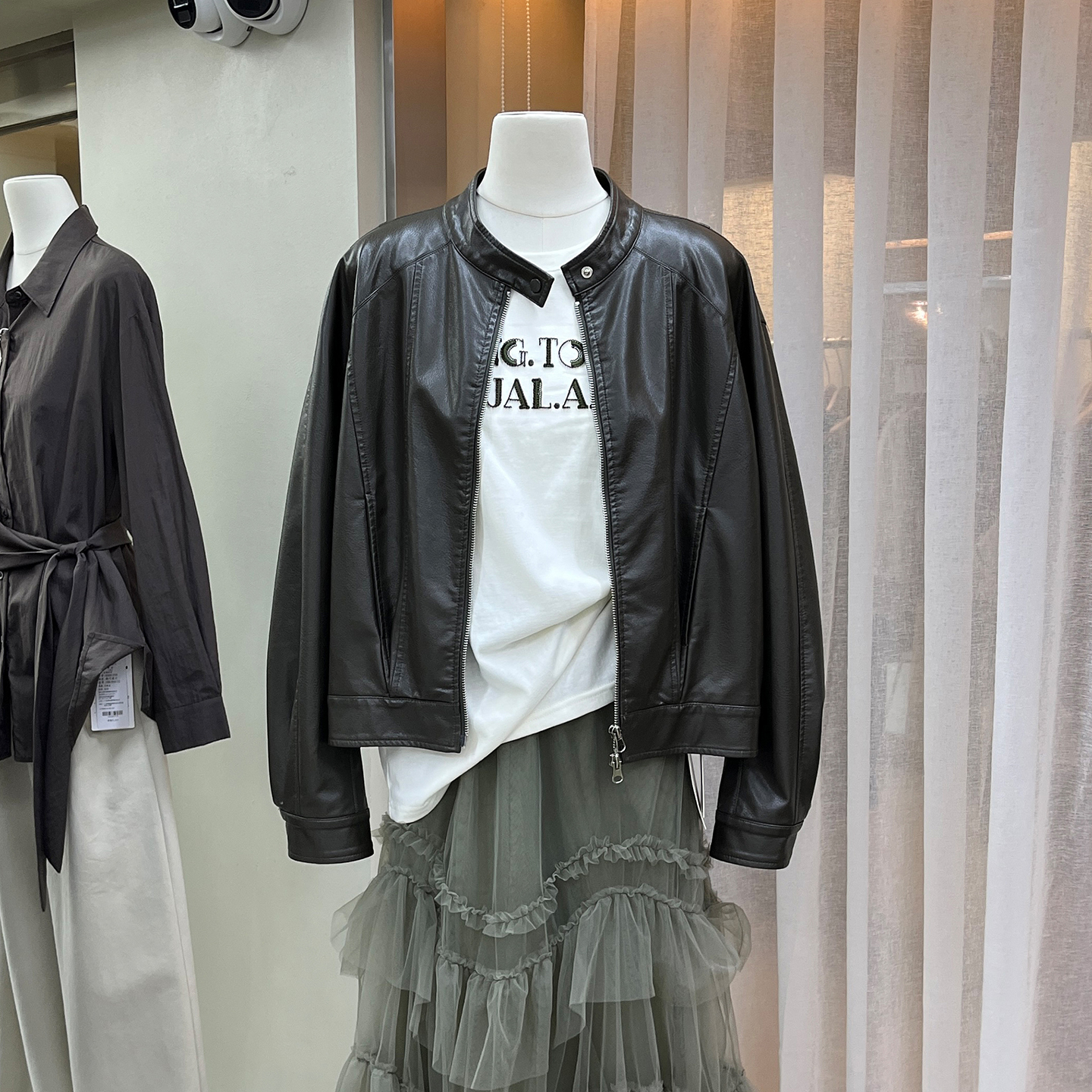 拉链立领休闲皮衣外套