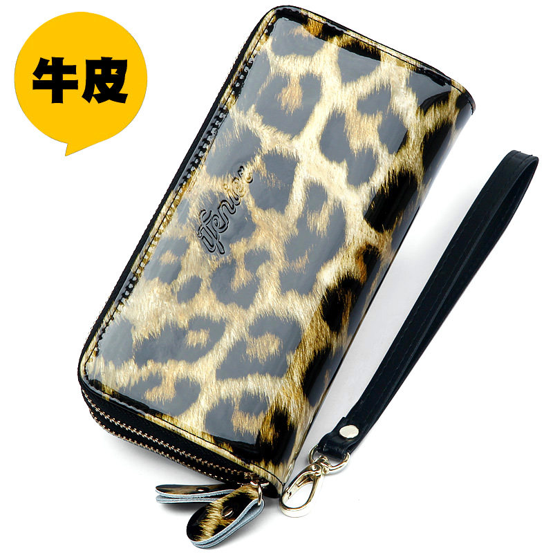 豹纹真皮女包钱包长款手拿包新款高级感双拉链大容量可放手机钥匙