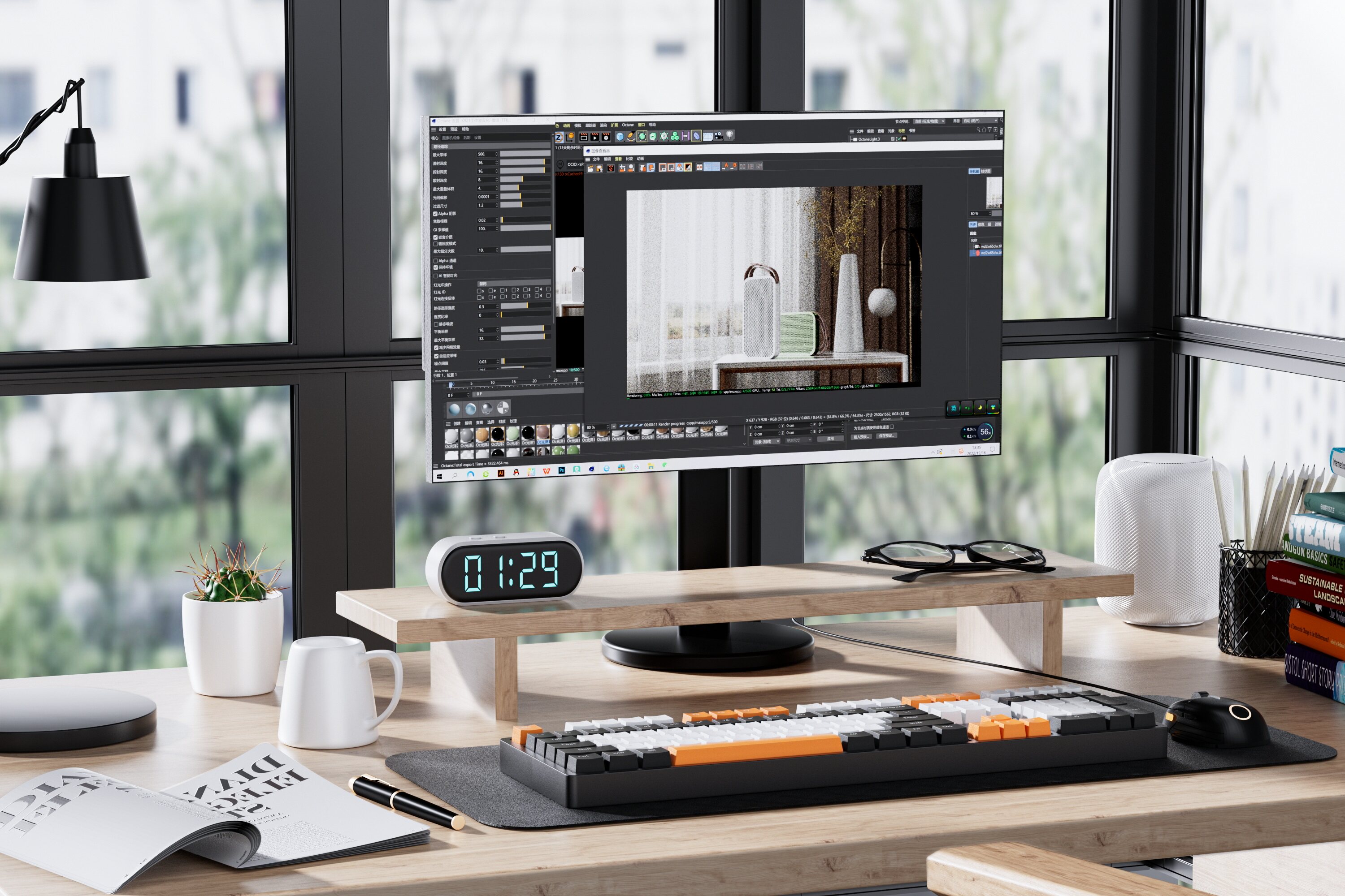 【479-高级室内电脑桌】c4d工程oc渲染3d模型素材场景海报电商